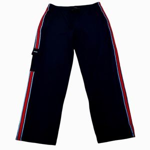 PEZZI BLACK WITH RED & LIGHT BLUE STRIPES CARGO POCKET TRACK PANTS